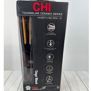 CHI Tourmaline Ceramic 1.5" Hairstyling Iron Onyx Black with Thermal Mat CA1174